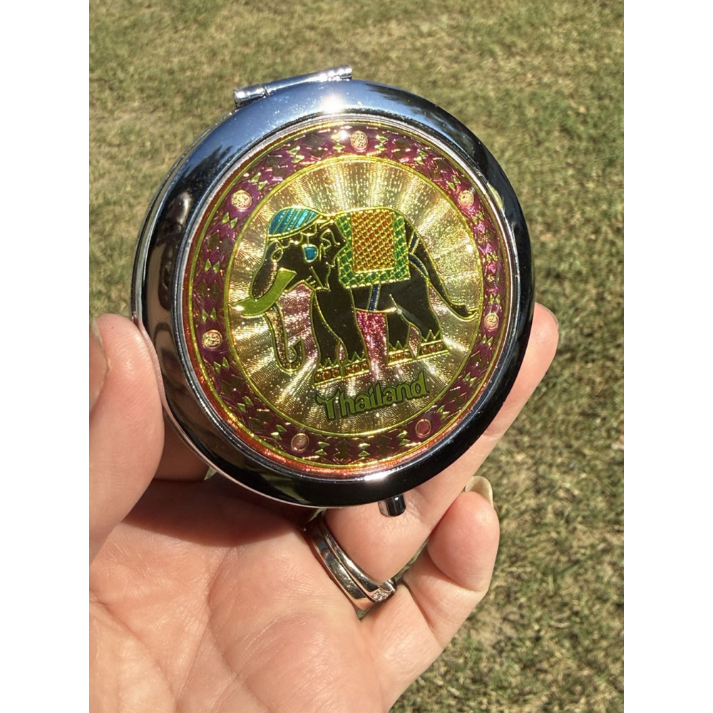Thailand Elephant & Modern Design Double Sided Mirror Women's 3” Purse Compact - Picture 2 of 7